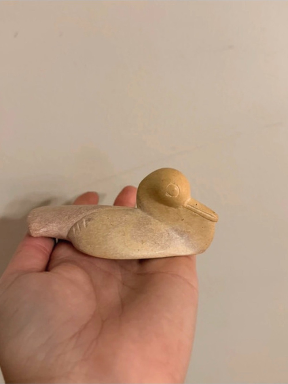 Hand-Carved Decorative Bird Figurine - Beige - Duck Marble